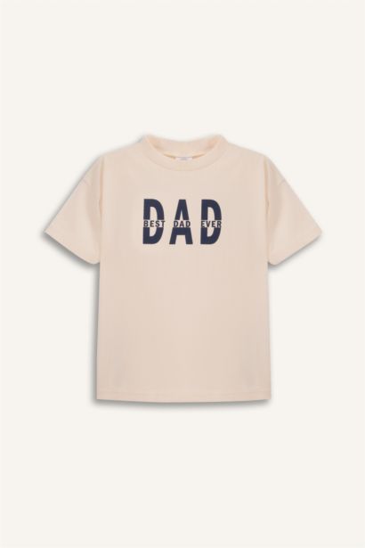 Dad Baskılı Bisiklet Yaka Kısa Kollu Tişört Erkek Bebek