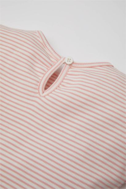 Bisiklet Yaka Çizgili Kısa Kollu Tişört Kız Bebek