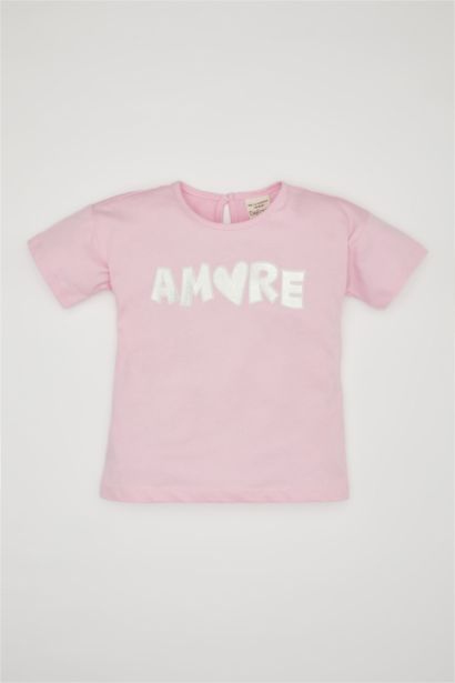 تيشيرت نص ردن بناتي بطبعة شعار وقصة عادية