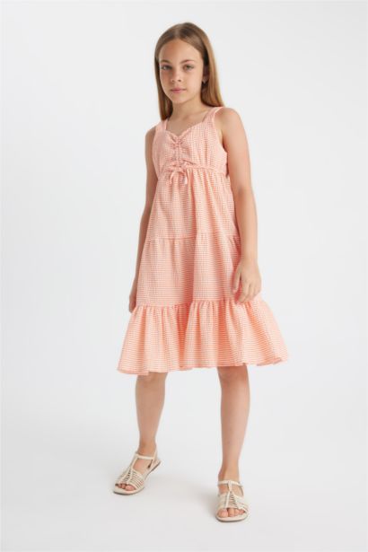 Girl Checkered Wrapped Strap Dress