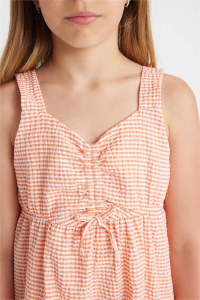 Girl Checkered Wrapped Strap Dress