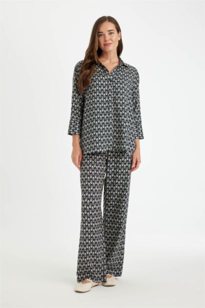 Patterned Wide Leg Casual Trousers