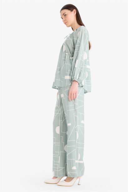 Wide Leg Patterned High Waist Comfort Trousers