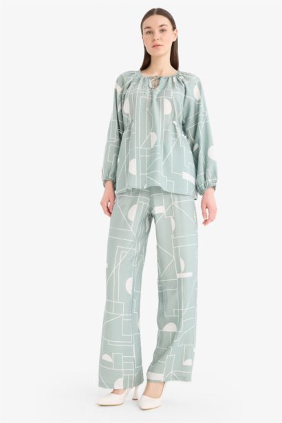 Wide Leg Patterned High Waist Comfort Trousers