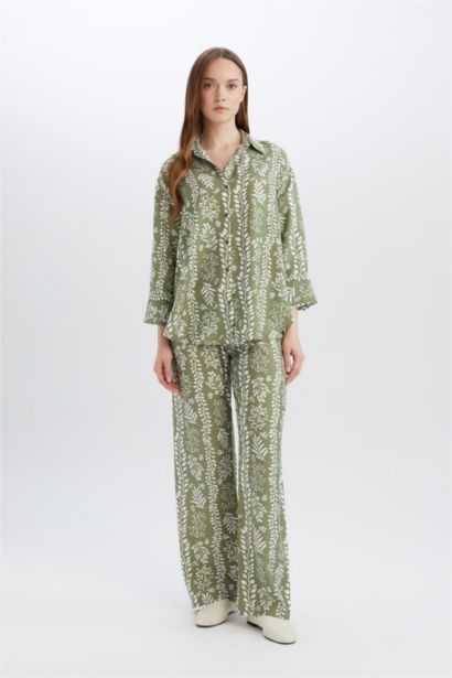 Comfortable Patterned High Waist Wide Leg Trousers