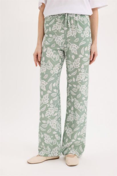 Comfortable Patterned High Waist Wide Leg Trousers