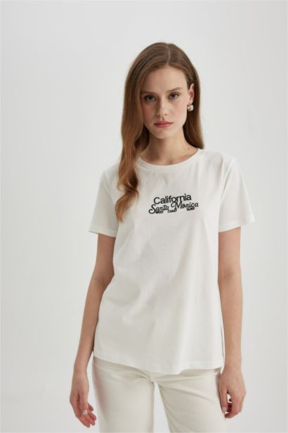 Regular Fit Crew Neck Printed Cotton T-Shirt