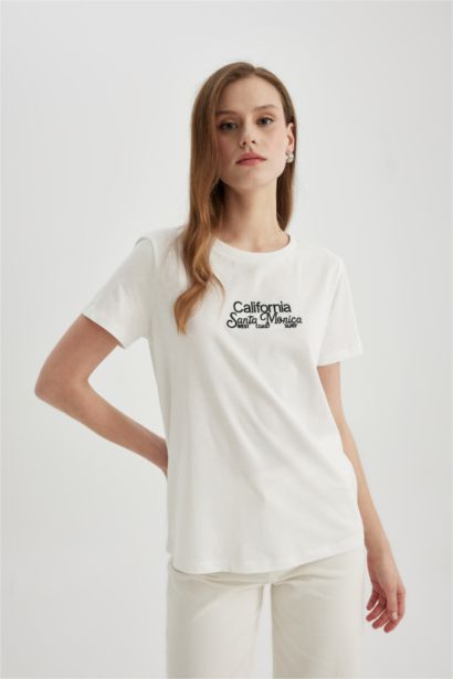 Regular Fit Crew Neck Printed Cotton T-Shirt