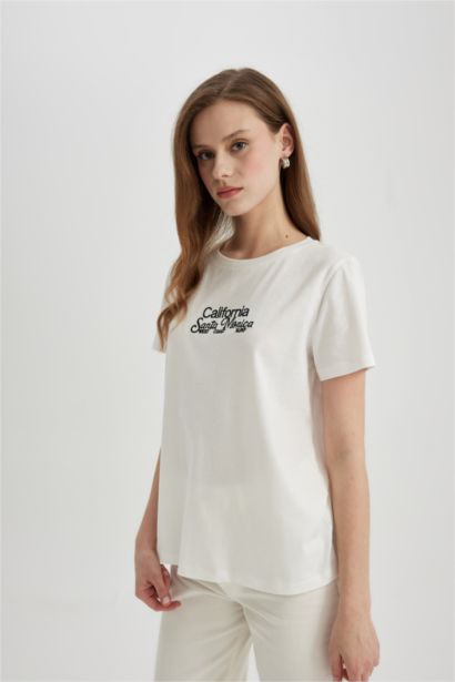 Regular Fit Crew Neck Printed Cotton T-Shirt