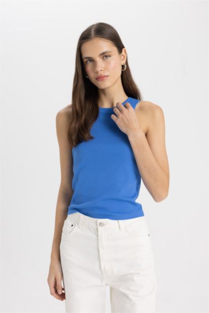 Slim Fit Halter Neck Ribbed Tank Top