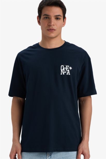 تي قطن شيرت نص كم جيرسي قصة مريحة برقبة مستديرة