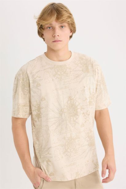 تيشيرت قطن أوفر سايز نص كم برقبة مستديرة