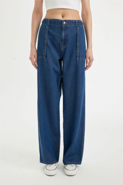 بنطرون جينز وايد ليج برجل واسع وخصر عادي