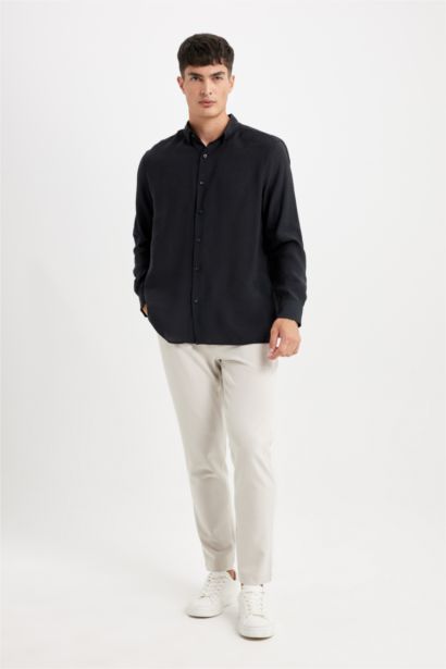 Relax Fit Poplin Long Sleeve Polo Shirt