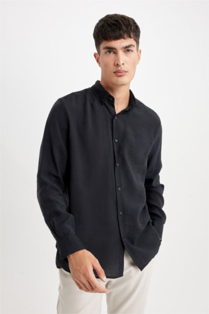 Relax Fit Poplin Long Sleeve Polo Shirt