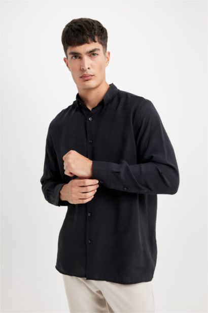 Relax Fit Poplin Long Sleeve Polo Shirt