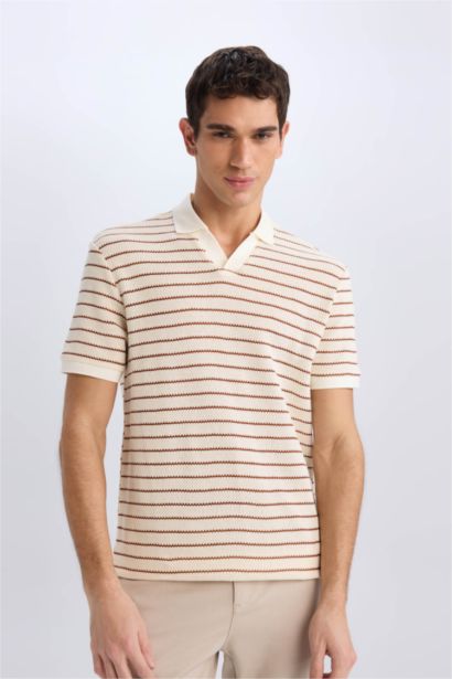 Regular Fit Striped Knitted Polo T-Shirt