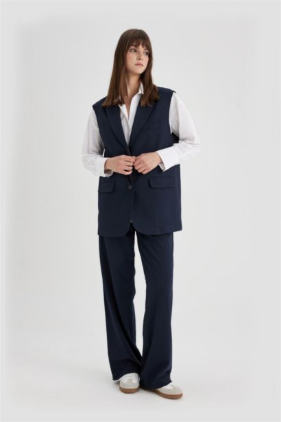 Wide Leg Pocketed Basic Classic Pants