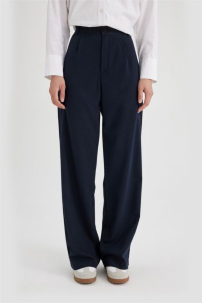 Wide Leg Pocketed Basic Classic Pants