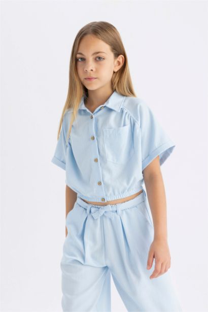 Girl Cotton Short Sleeve Crop Shirt