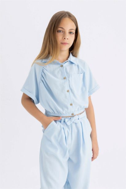 Girl Cotton Short Sleeve Crop Shirt