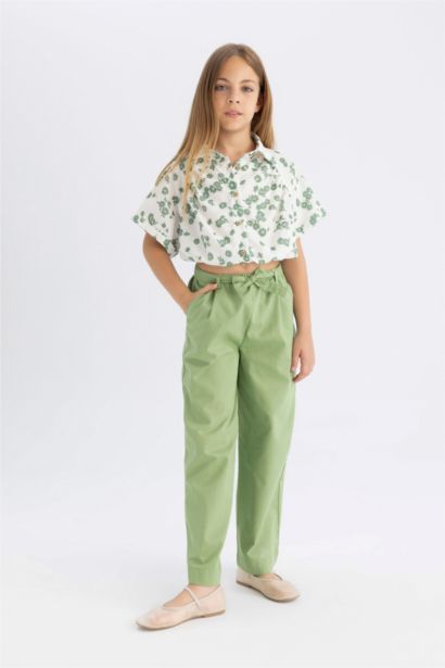 Girl Cotton Floral Short Sleeve Crop Shirt