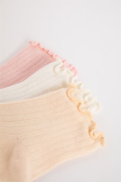 Dikişsiz 3'lü Pamuklu Uzun Çorap Kız Bebek