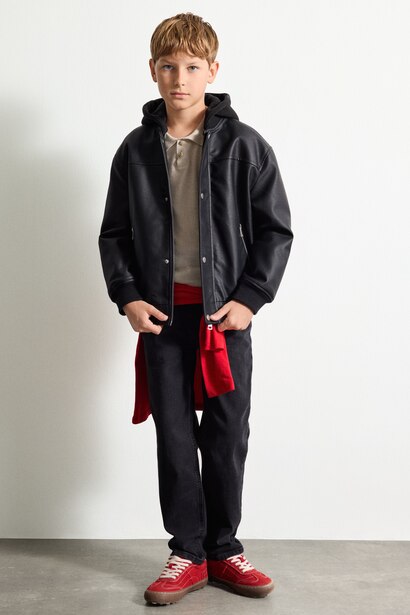 Boy Water-Repellent Detachable Hood Plush Lining Bomber Jacket