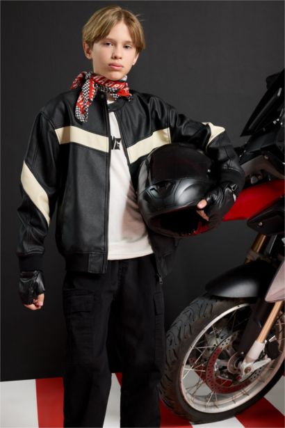 جاكيت بومبر اولادي وتر بروف جلد صناعي