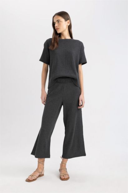 Wide Leg Normal Waist Straight Leg Midi Trousers