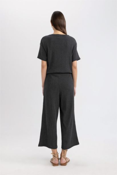 Wide Leg Normal Waist Straight Leg Midi Trousers