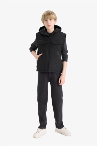 Su Geçirmez Kapüşonlu Fermuarlı Yelek Erkek Çocuk