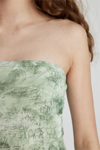 Robe Midi en Tulle à Motifs Sans Bretelles