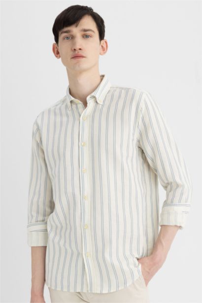 قميص مخطط قطن قصة عادية