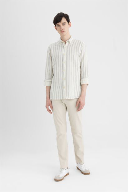 قميص مخطط قطن قصة عادية