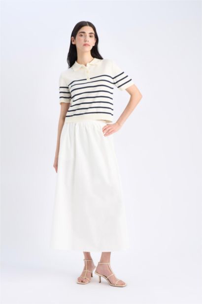 Regular Fit Polo Yaka Çizgili Kısa Kollu Triko Tişört	