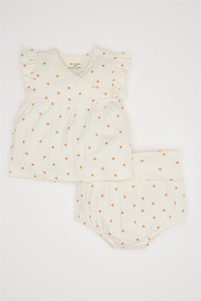 Kız Bebek 2'li Takım Kalp Desenli Kısa Kollu Tişört Beli Lastikli Külot