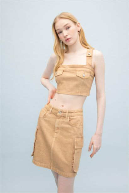 Cargo Fit Gabardine Mini Skirt