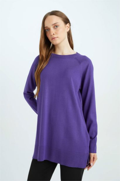 Regular Fit Bisiklet Yaka Basic Düz Triko Kazak Tunik