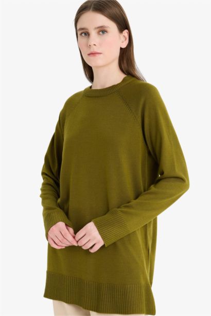 Regular Fit Crew Neck Basic Tunic Pullover