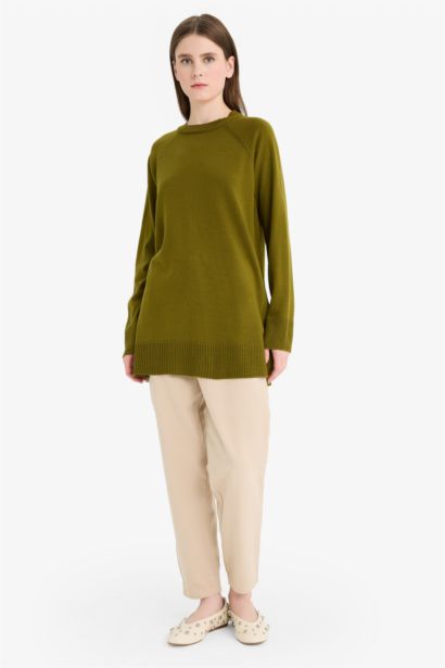 Regular Fit Crew Neck Basic Tunic Pullover