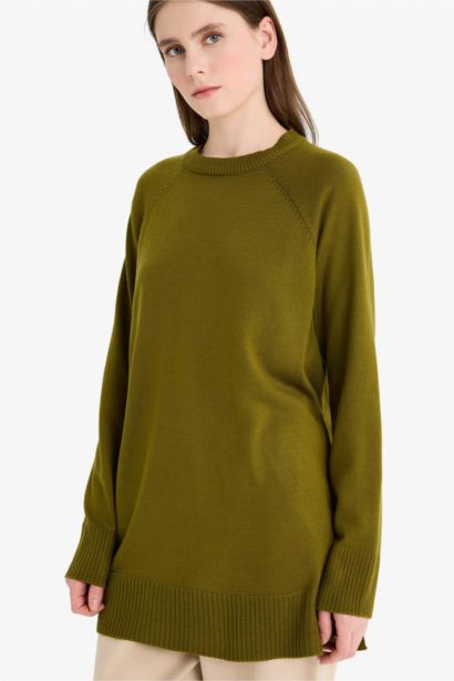 Regular Fit Crew Neck Basic Tunic Pullover