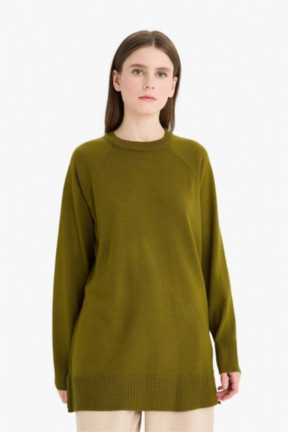 Regular Fit Crew Neck Basic Tunic Pullover