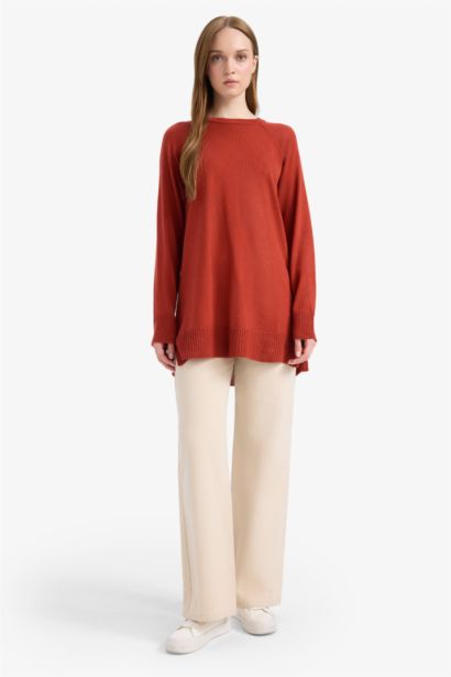 Regular Fit Crew Neck Basic Long Sleeve Tunic