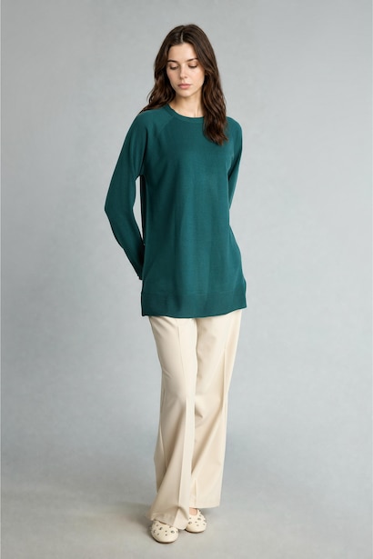 Regular Fit Knitted Crew Neck Tunic