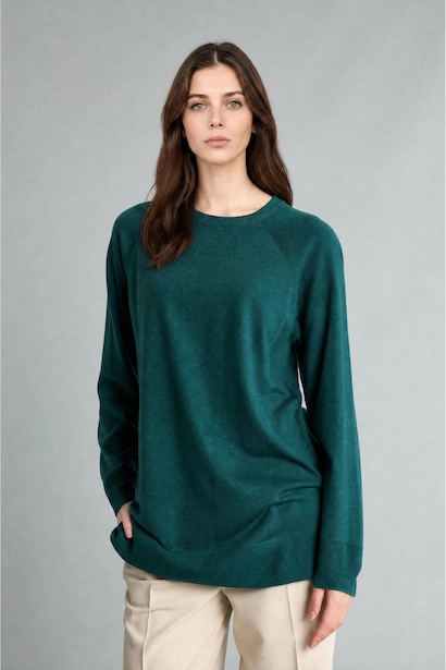 Regular Fit Knitted Crew Neck Tunic