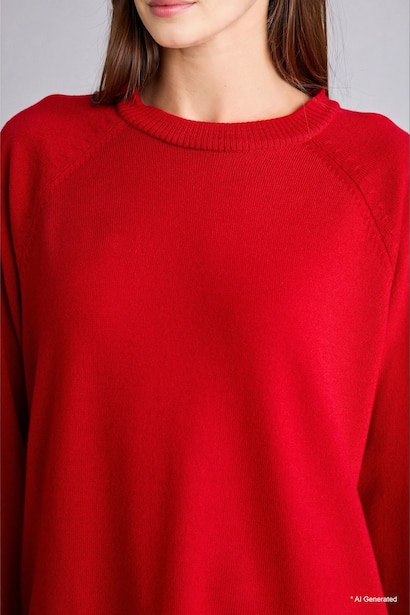 Regular Fit Crew Neck Red Knit Tunic Pullover