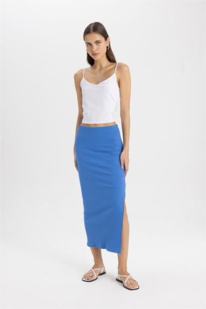 Camisole Combed Lining High Waist Maxi Knitted Skirt