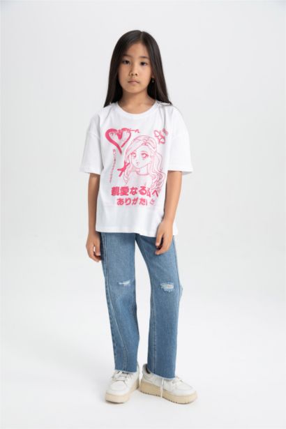 تيشيرت بناتي نص ردن قصة مريحة