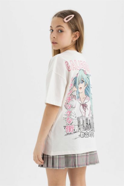 Girl's Oversize Fit Back Printed Short Sleeve T-Shirt